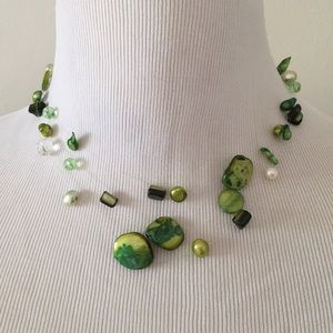 Green 3 strand freshwater & mother pearl necklace